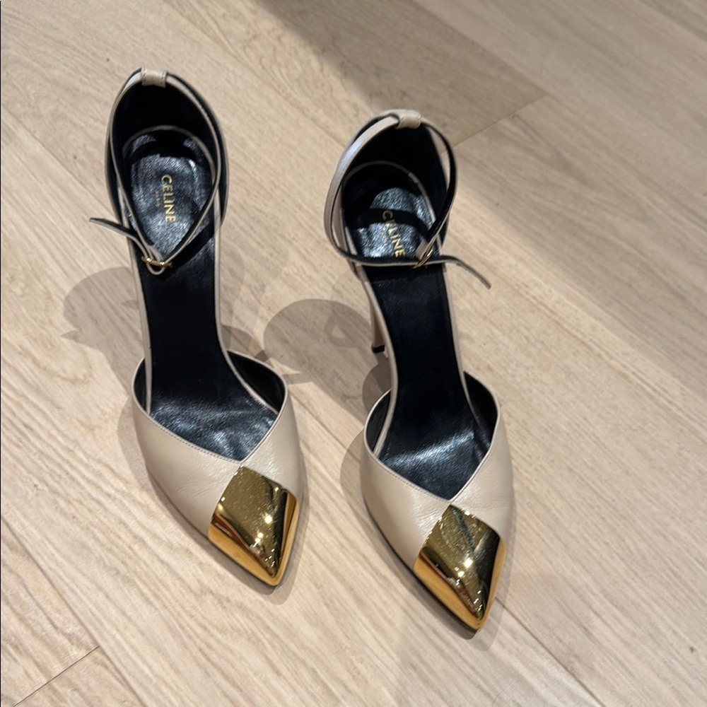 Celine Cream and Gold Stiletto Heels worn 3 times